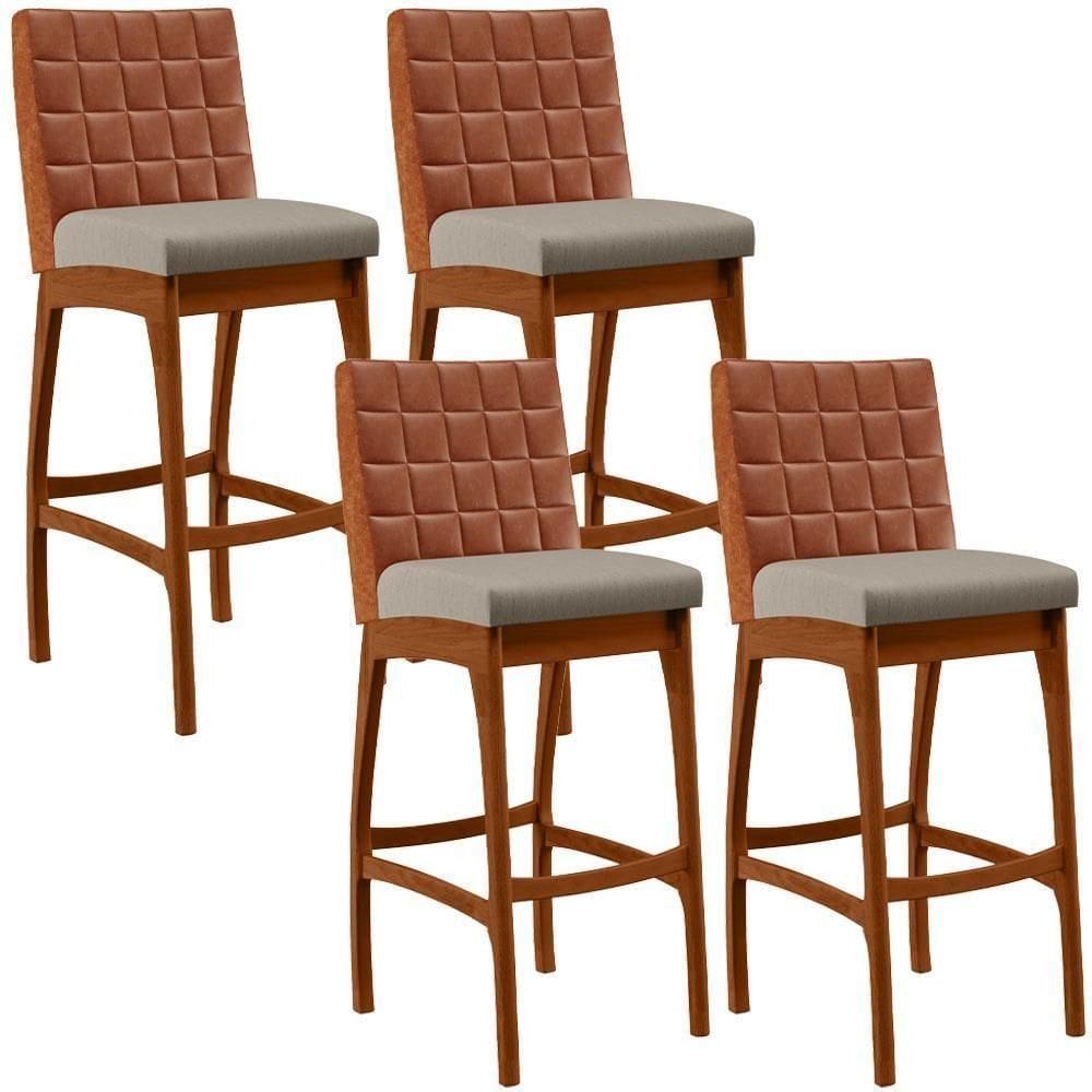 Kit 04 Banquetas Altas Mila Camel Linho Bege