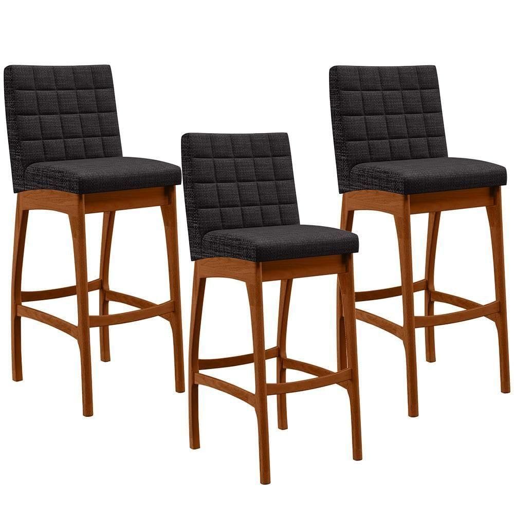 Kit 03 Banquetas Altas Mila Linho Chumbo