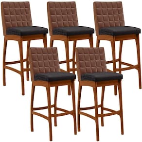 Kit 05 Banquetas Altas Mila Marrom Linho Chumbo