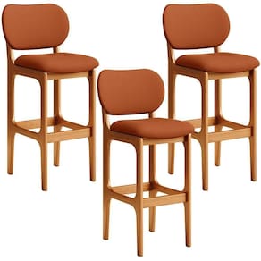 Kit 03 Banquetas Alta Bar Cozinha Sala Jantar Fixa Betta L02 Imbuia Tecido Terracota