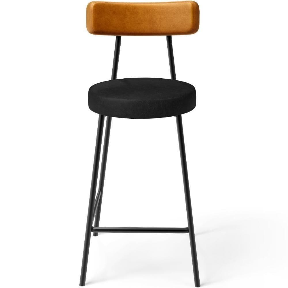 Banqueta Baixa Cozinha Sala Jantar Bancada Milão L02 Couríssimo Whisky Preto -LyamDecor