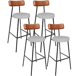 Kit 04 Banquetas Alta Cozinha Sala De Jantar Aço Milão L02 Couríssimo Camel Linho Cinza