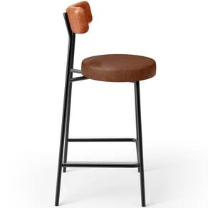 Banqueta Baixa Cozinha Sala Jantar Bancada Milão L02 Couríssimo Camel Marrom -LyamDecor