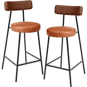 Kit 02 Banquetas Baixa Cozinha Sala Jantar Bancada Milão L02 Couríssimo Marrom Camel