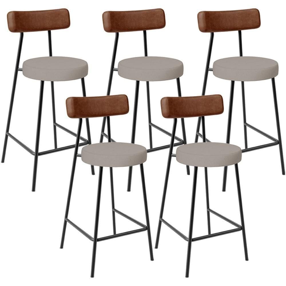 Kit 05 Banquetas Baixa Cozinha Sala De Jantar Milão L02 Couríssimo Marrom Linho Bege - Lyam Decor