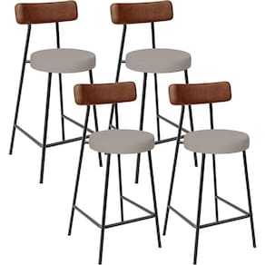 Kit 04 Banquetas Baixa Cozinha Sala De Jantar Milão L02 Couríssimo Marrom Linho Bege