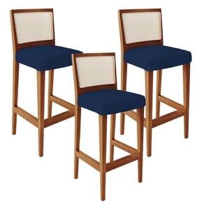 Kit 03 Banquetas Alta Branco Suede Azul Marinho