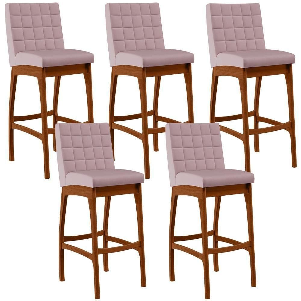 Kit 05 Banquetas Altas Mila Suede Rosê