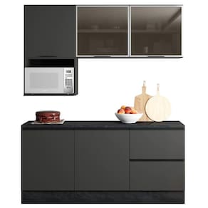 Cozinha Modulada 5 Peças Com 5 Portas E 3 Gavetas Com Vidro Fumê Etna Grafite Poliman Móveis