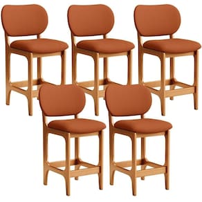 Kit 05 Banquetas Baixa Bar Cozinha E Sala De Jantar Fixa Betta L02 Imbuia Tecido Terracota