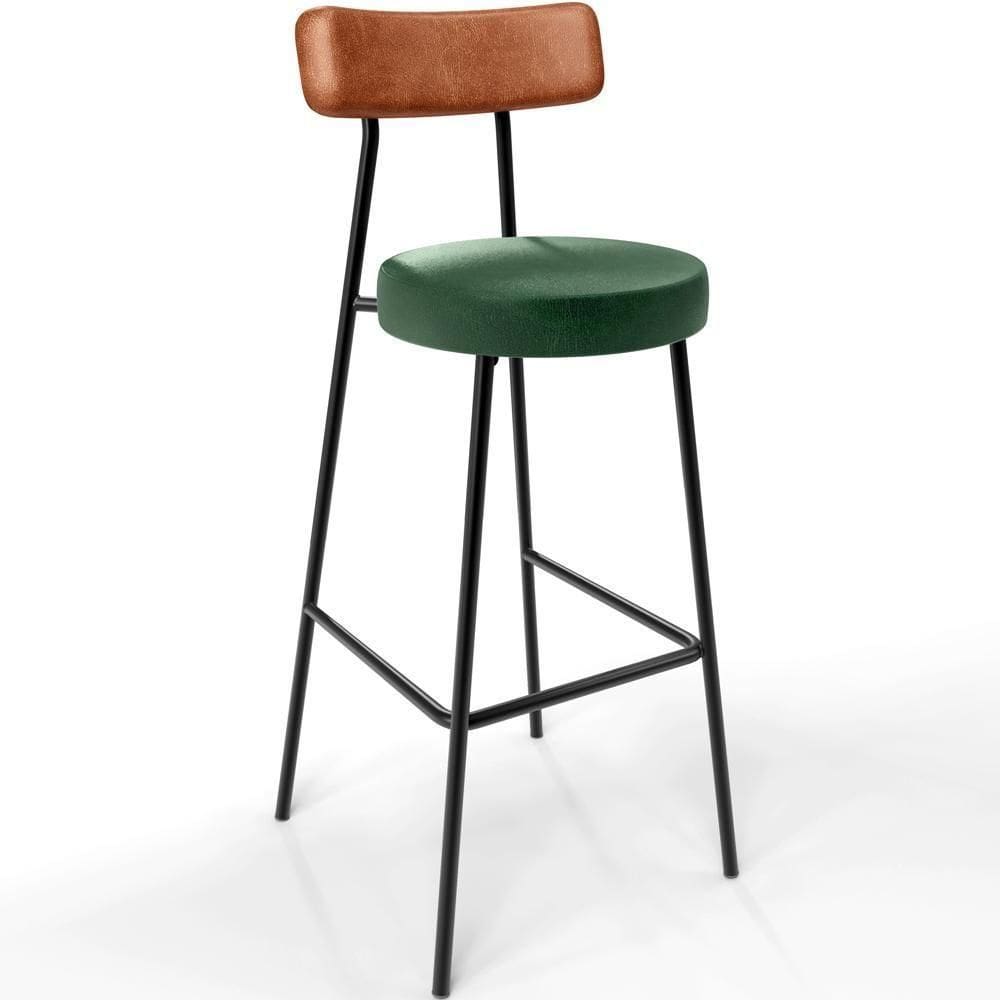 Banqueta Alta Bar Cozinha Sala De Jantar Milão L02 Couríssimo Camel Facto Verde