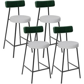 Kit 04 Banquetas Baixa Bar Cozinha E Sala De Jantar Milão L02 Facto Verde Linho Cinza