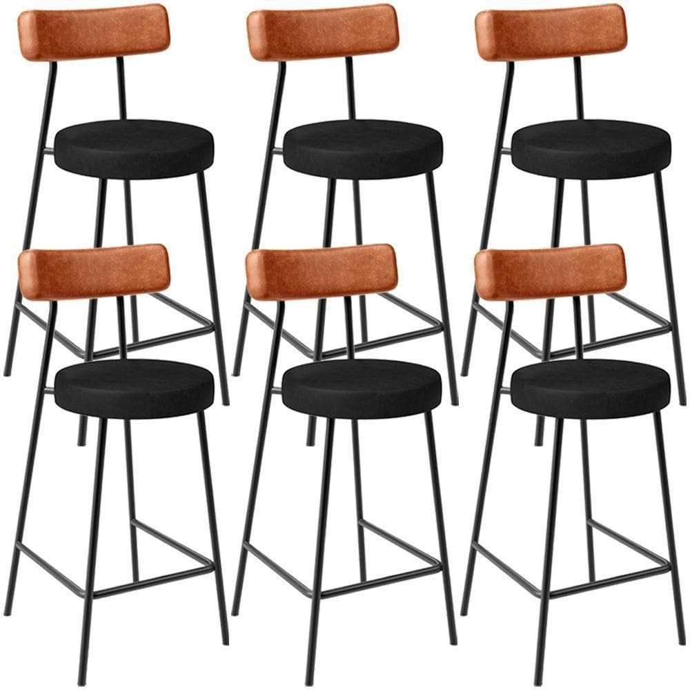 Kit 06 Banquetas Baixa Cozinha Sala Jantar Bancada Milão L02 Couríssimo Camel Preto - Lyam Decor