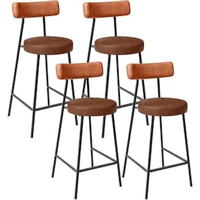 Kit 04 Banquetas Baixa Cozinha Sala Jantar Bancada Milão L02 Couríssimo Camel Marrom