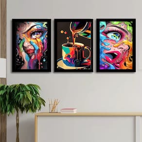 Quadro Decorativo Coffe Web Color Gourmet + Vidro 33x25 3pç