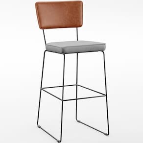 Banqueta Alta Cozinha Allana L02 Camel Linho Cinza