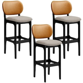 Kit 3 Banquetas Alta Betta Preto Whisky Linho Bege