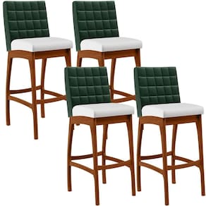 Kit 4 Banquetas Altas Cozinha B04 Verde Musgo Branco