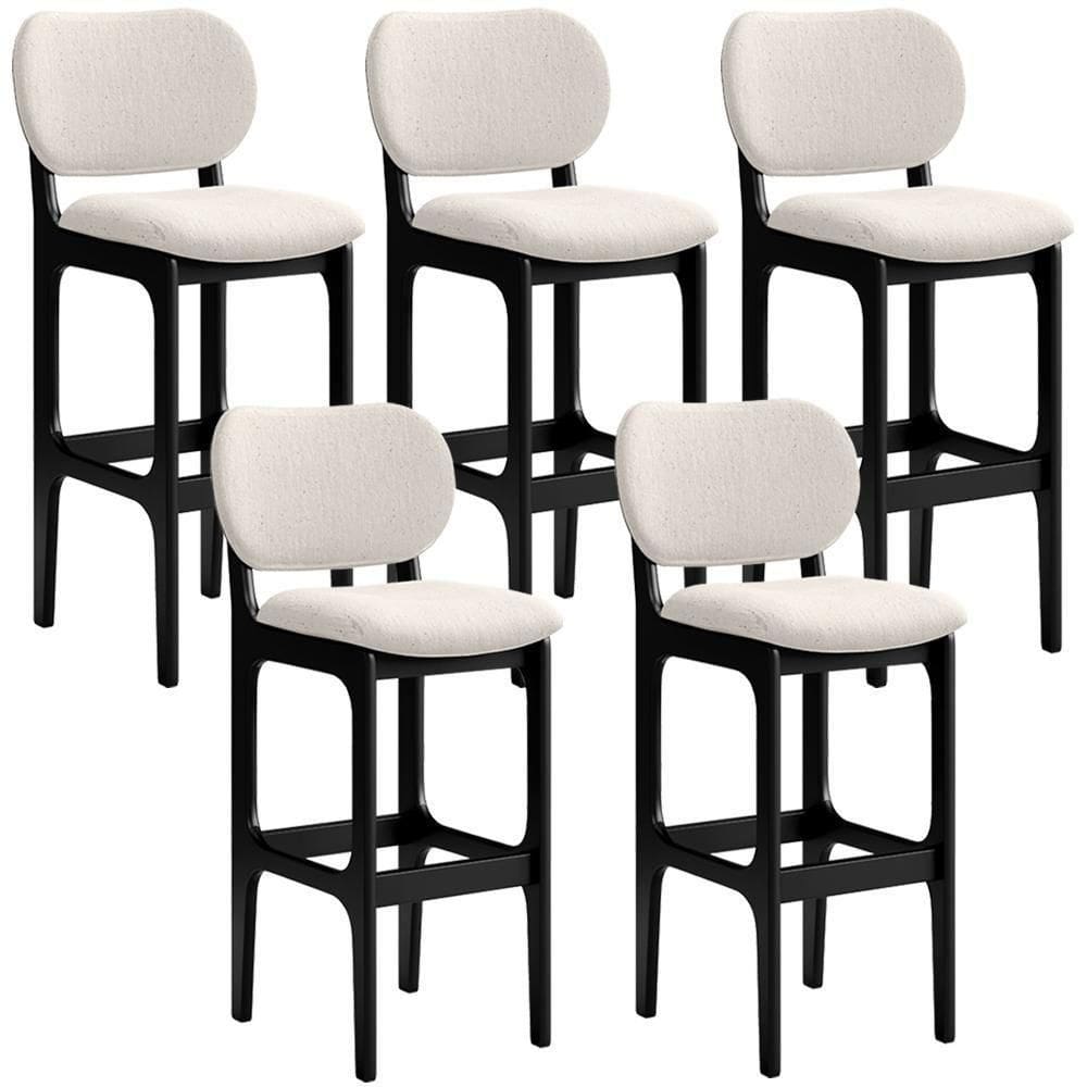 Kit 5 Banquetas Alta Betta Preto Linho Cru