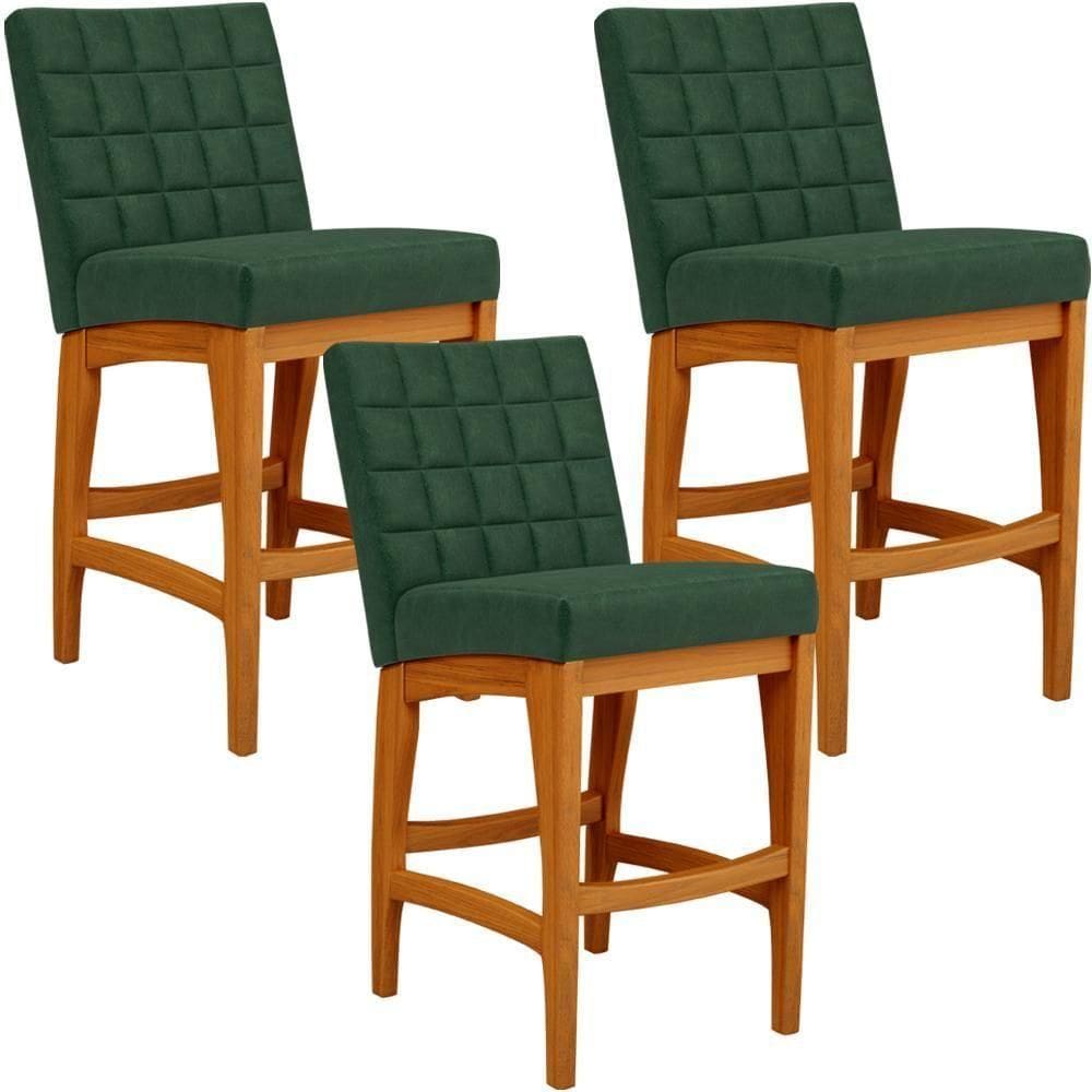 Kit 03 Banquetas Baixa Cozinha Fixa Mila L02 Verde Musgo