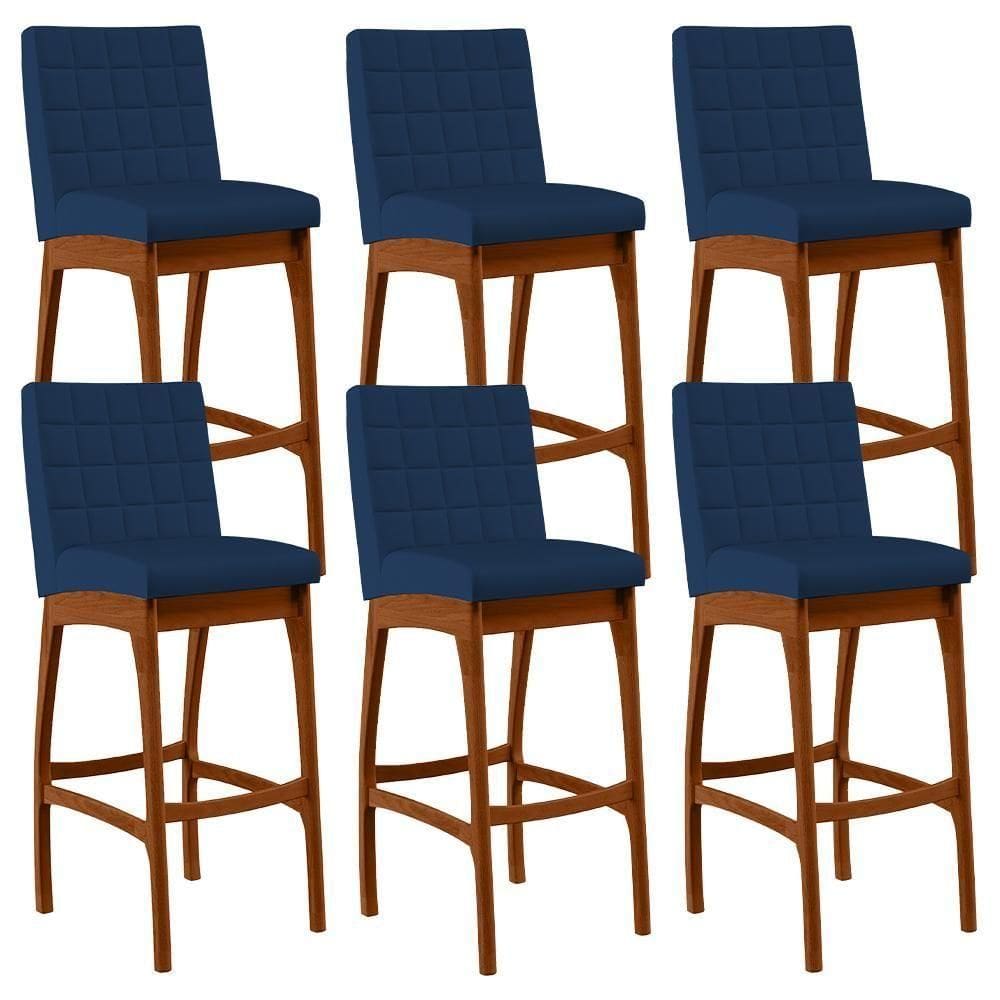 Kit 06 Banquetas Altas Mila Suede Azul Marinho