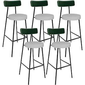 Kit 05 Banquetas Alta Cozinha Bar Sala De Jantar Milão L02 Facto Verde Musgo Linho Cinza