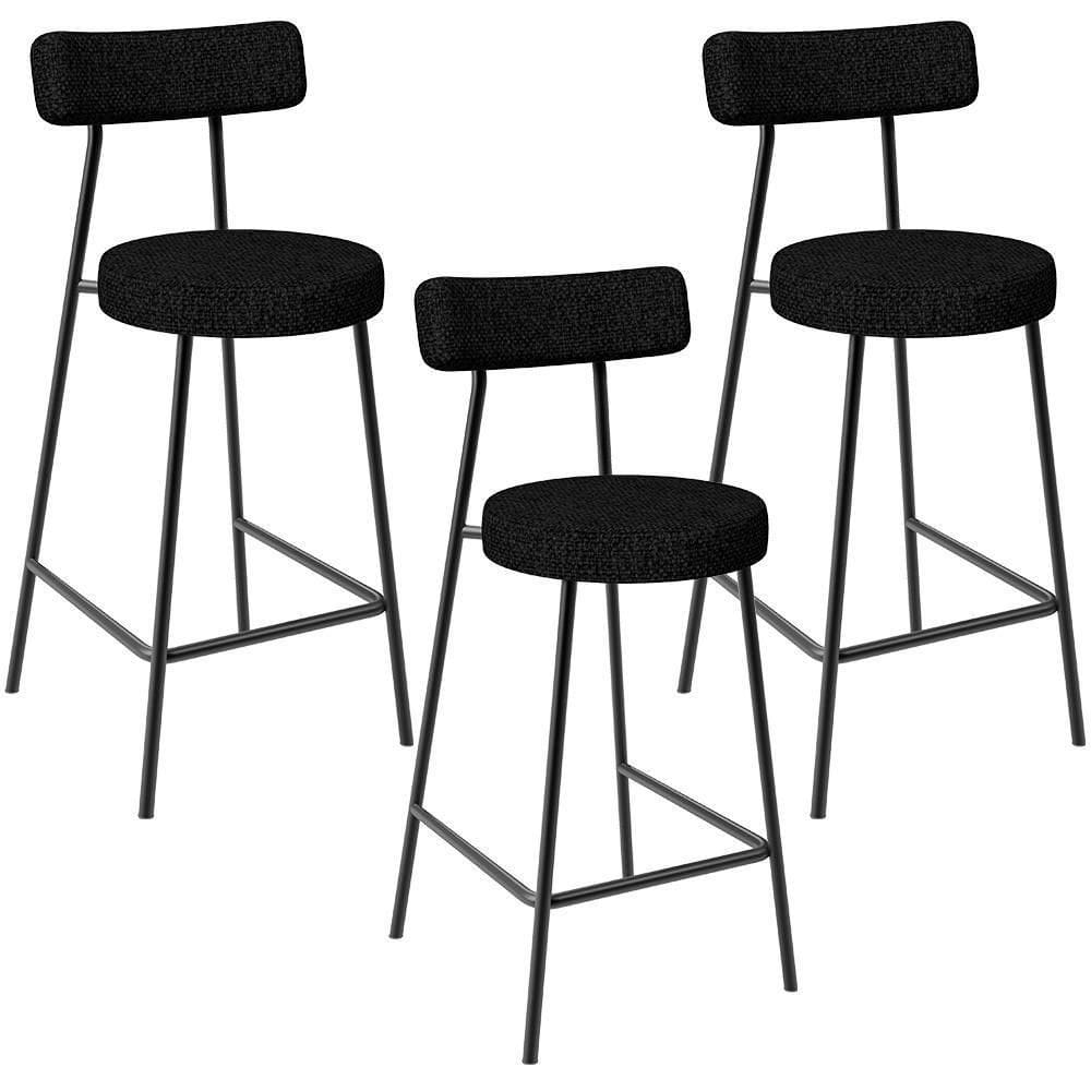 Kit 03 Banquetas Baixa Para Cozinha Sala De Jantar Bancada Milão L02 Linho Chumbo