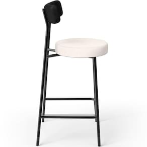 Banqueta Baixa Cozinha E Sala De Jantar Bancada Milão L02 Couríssimo Preto Linho Cru -LyamDecor