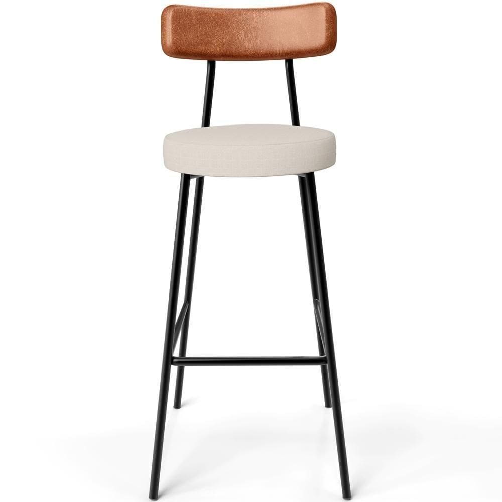 Banqueta Alta Bar Cozinha Sala De Jantar Aço Milão L02 Couríssimo Camel Linho Cru - Lyam Decor