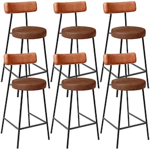 Kit 06 Banquetas Baixa Cozinha Sala Jantar Bancada Milão L02 Couríssimo Camel Marrom -LyamDecor