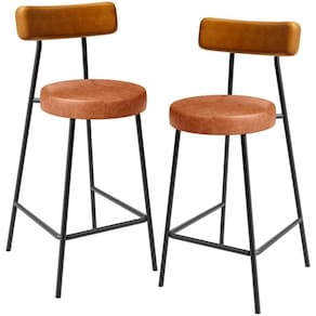 Kit 02 Banquetas Baixa Cozinha Sala Jantar Bancada Milão L02 Couríssimo Whisky Camel