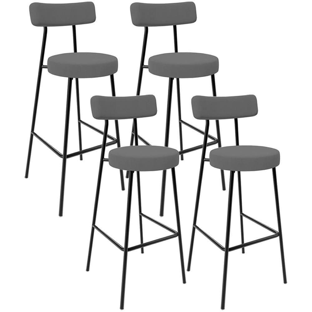 Kit 04 Banquetas Altas Bar Cozinha Sala De Jantar Em Aço Milão L02 Suede Cinza