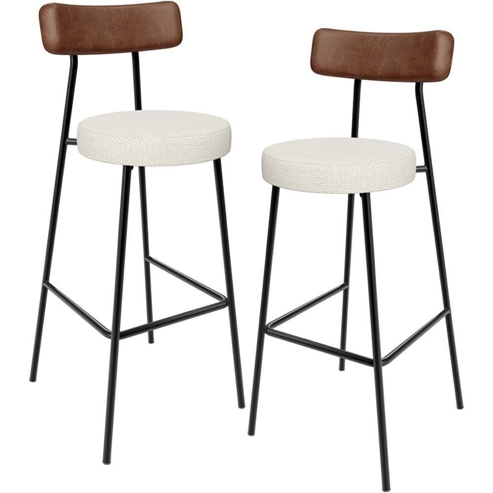 Kit 02 Banquetas Alta Cozinha Sala Jantar Milão L02 Couríssimo Marrom Linho Champagne