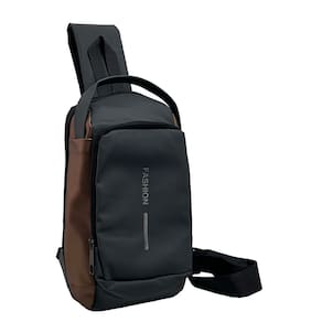 Pochete Mochila Shoulder Bag Ombro Transversal Impermeável Preto com Marrom