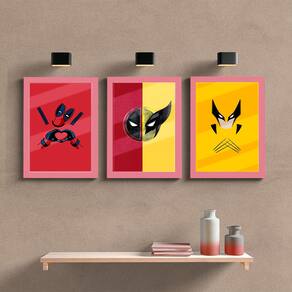 Quadro Decorativo Dead vs Wolverine + Vidro 33x25 3pç Studio