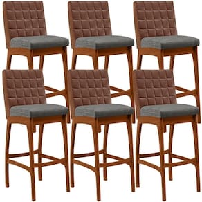 Kit 06 Banquetas Altas Mila Marrom Linho Cinza Escuro
