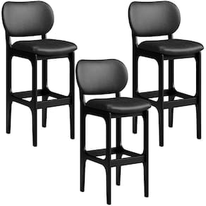 Kit 03 Banquetas Alta Para Cozinha Madeira Fixa Betta L02 Preto Couríssimo Preto