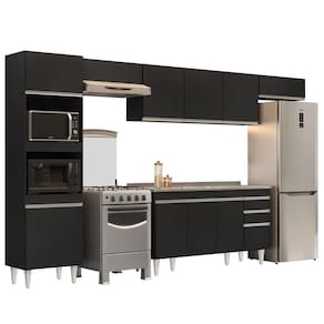 Armário De Cozinha Modulada 5 Peças Cp15 Com Pia Inox Preto - Lumil