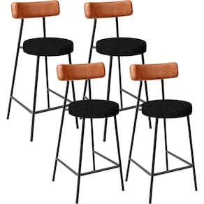 Kit 04 Banquetas Baixa Cozinha Sala Jantar Bancada Milão L02 Couríssimo Camel Linho Chumbo