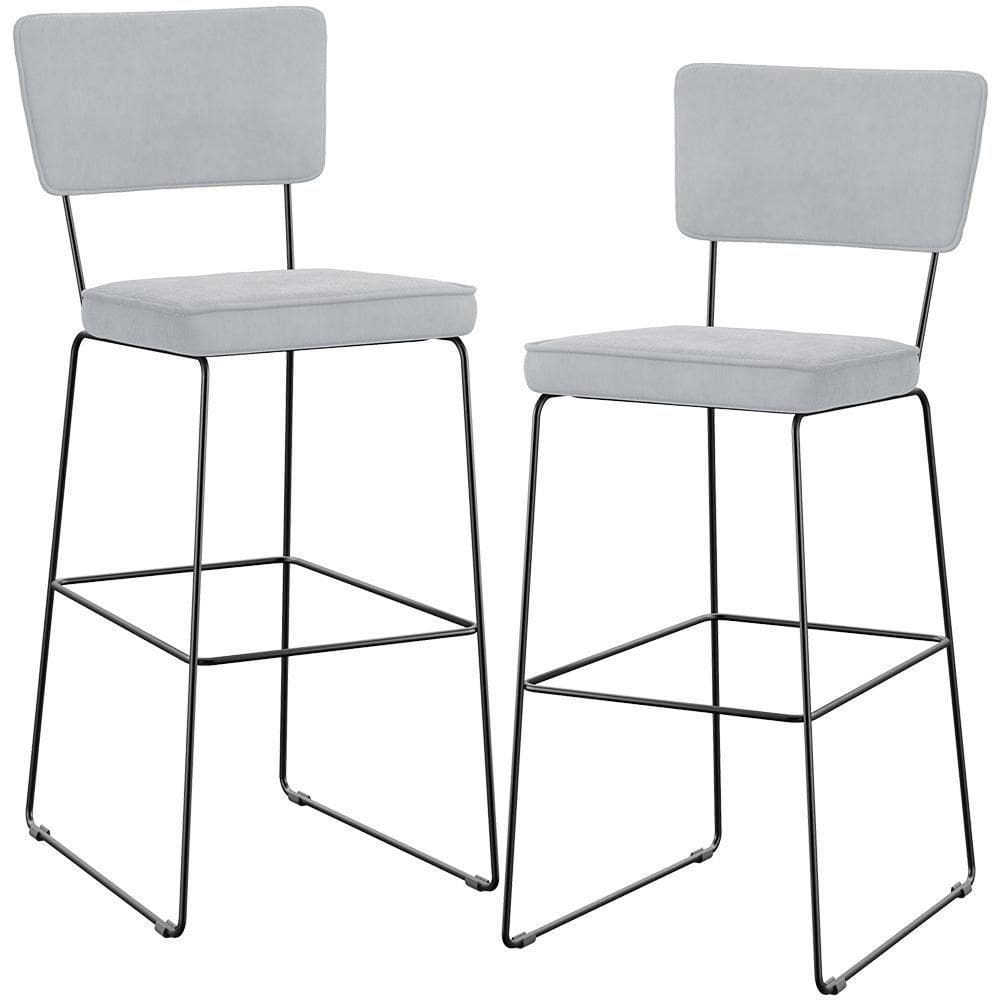 Kit 02 Banquetas Alta Para Cozinha Sala De Jantar Base Em Aço Allana L02 Suede Cinza