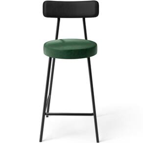 Banqueta Baixa Cozinha Sala Jantar Bancada Milão L02 Couríssimo Preto Facto Verde -LyamDecor