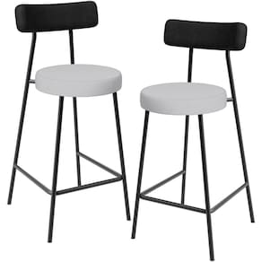 Kit 02 Banquetas Baixa Bar Cozinha Sala Jantar Milão L02 Couríssimo Preto Linho Cinza