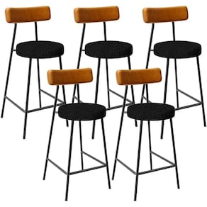 Kit 05 Banquetas Baixa Cozinha Sala De Jantar Milão L02 Couríssimo Whisky Linho Chumbo -LyamDecor