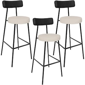 Kit 03 Banquetas Alta Bar Cozinha Sala De Jantar Milão L02 Couríssimo Preto Linho Cru