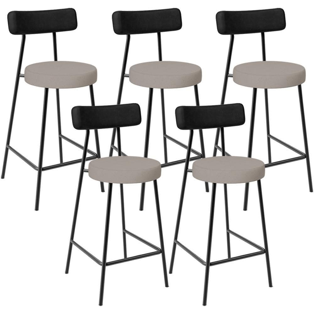 Kit 05 Banquetas Baixa Bar Cozinha Sala Jantar Milão L02 Couríssimo Preto Linho Bege - Lyam Decor