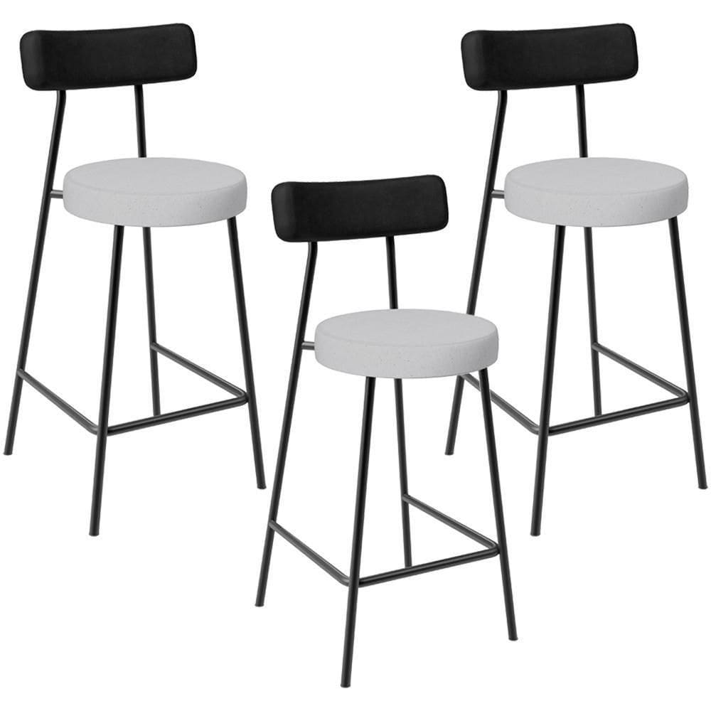 Kit 03 Banquetas Baixa Bar Cozinha Sala Jantar Milão L02 Couríssimo Preto Linho Cinza