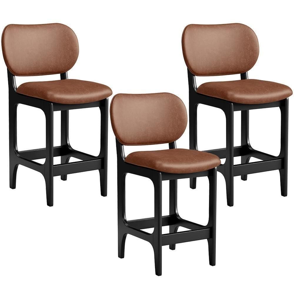 Kit 03 Banquetas Baixa Bar Cozinha E Sala De Jantar Fixa Betta Preto Couríssimo Marrom