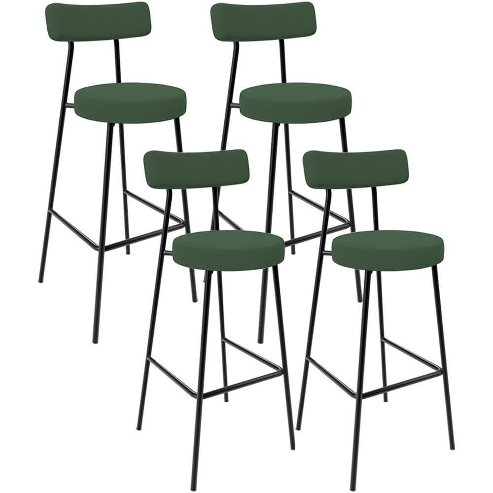 Kit 04 Banquetas Alta Bar Cozinha Sala De Jantar Em Aço Milão F01 Suede Verde Musgo