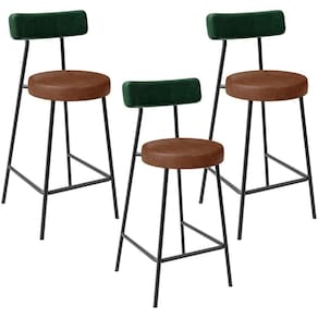 Kit 03 Banquetas Baixa Cozinha Sala Jantar Bancada Milão L02 Facto Verde Musgo Marrom