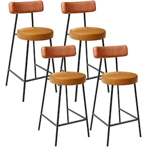 Kit 04 Banquetas Baixa Cozinha Sala Jantar Bancada Milão L02 Couríssimo Camel Whisky